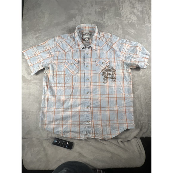AERO Other - Aeropostale Western Mens Size 2XL Blue Orange Plaid Pearl Snap Vintage Y2K